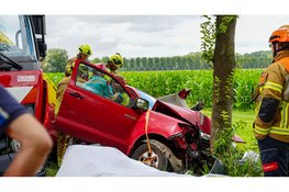 Hulpdiensten bevrijden automobilist na botsing tegen boom in Purmer