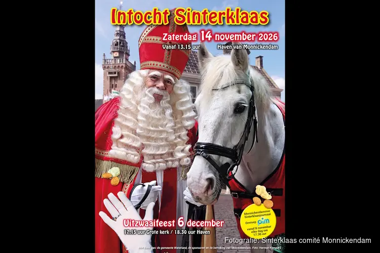Sint Nicolaas stapt op zaterdag 14 november aan wal in  Monnickendam